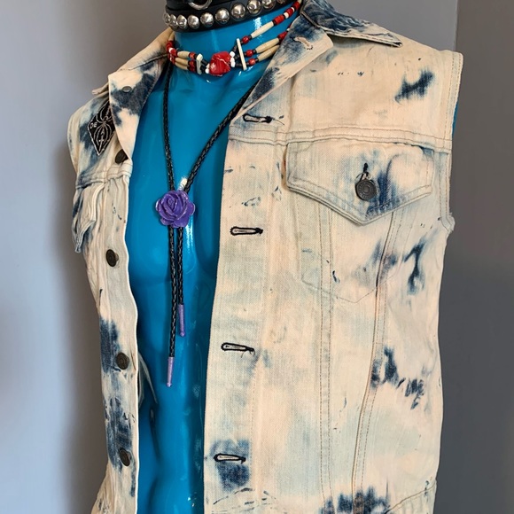 Vintage bleached Punk denim Vest - Picture 5 of 8